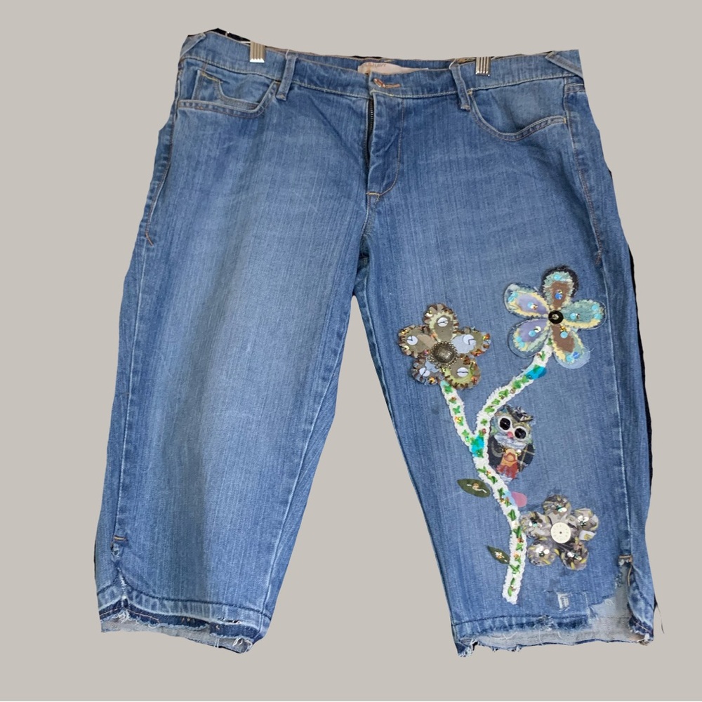 Embroidered Floral Denim Shorts